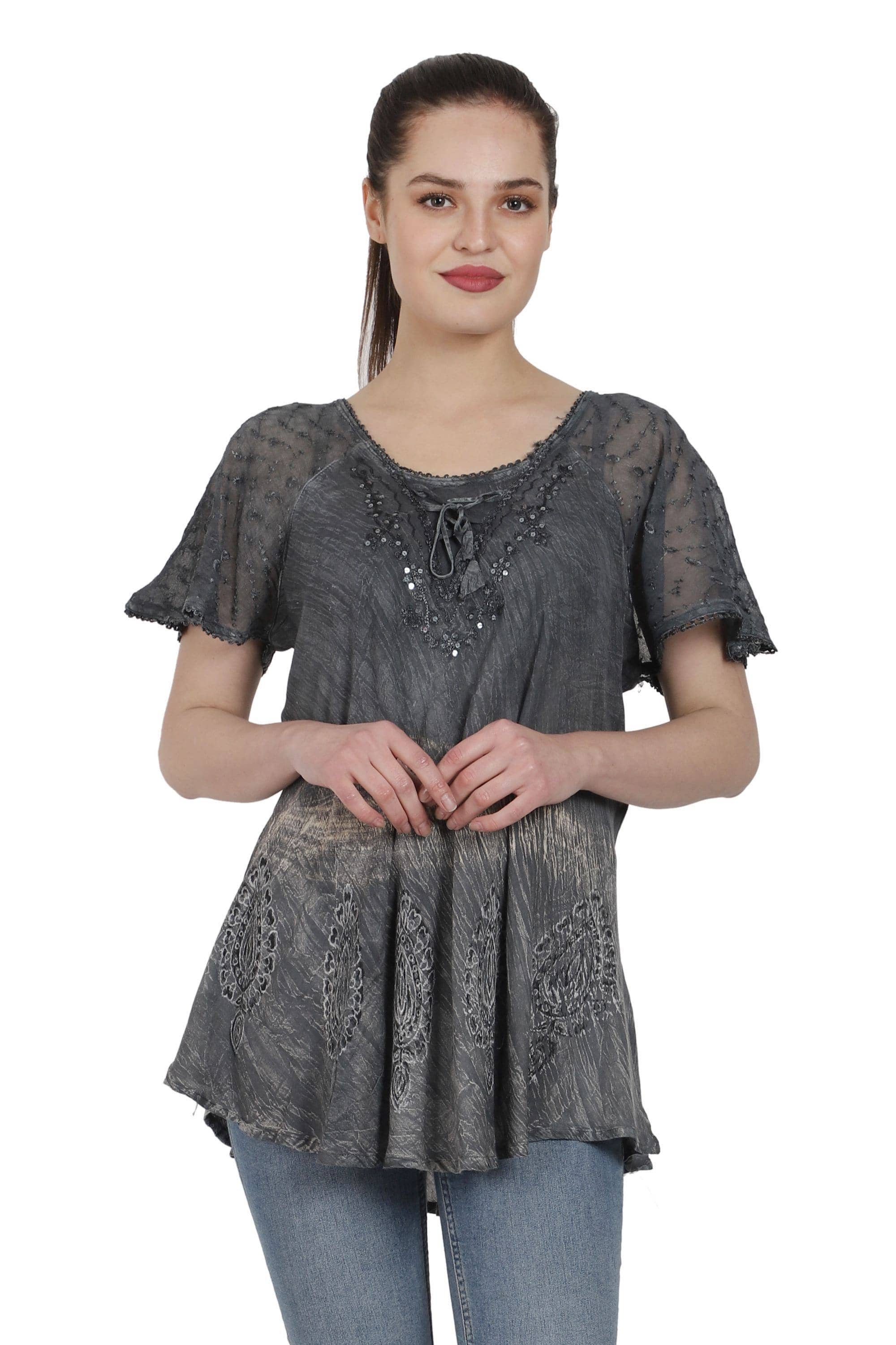 AST Batik Blus med lövtryck med kepsärm TS-2204 för wholesale på Faire3