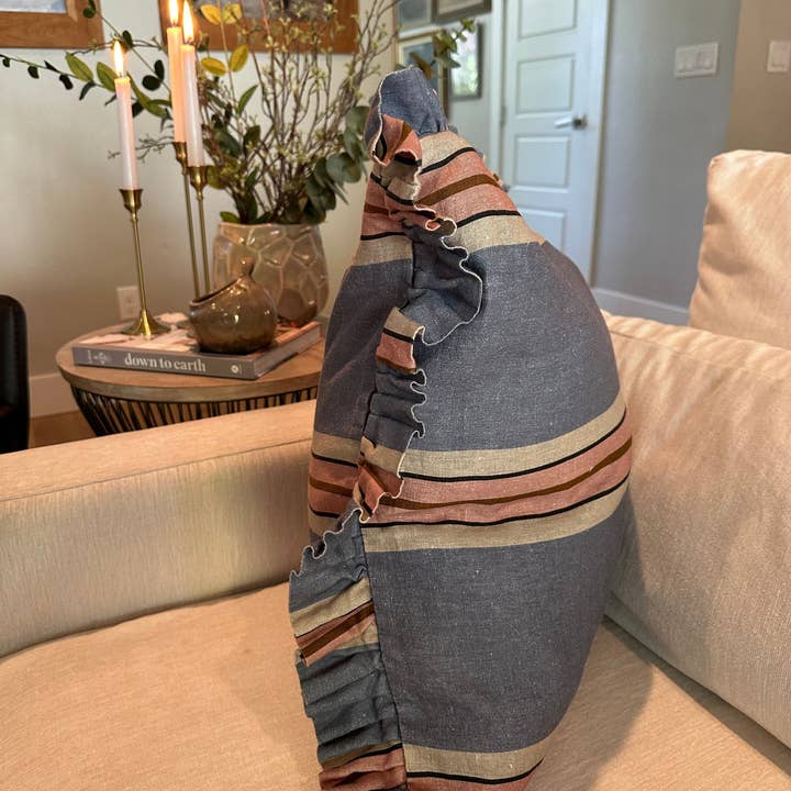 Rennah Collective - Wholesale Throw/Decorative Pillow - Foxy Blue Striped-Ruffle Pillow Cover1