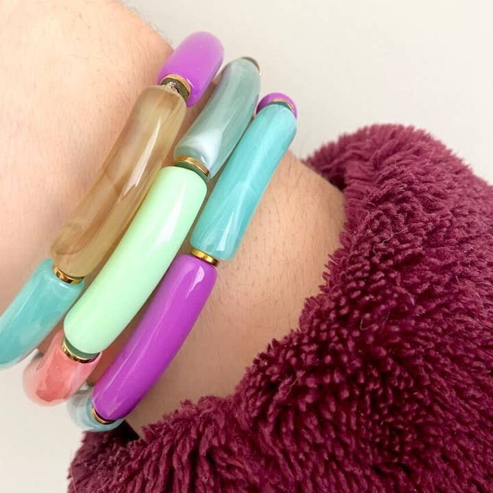 Turquoise + purple tube elastic bracelet 0.5 cm thick for wholesale by Misdi By Diane
