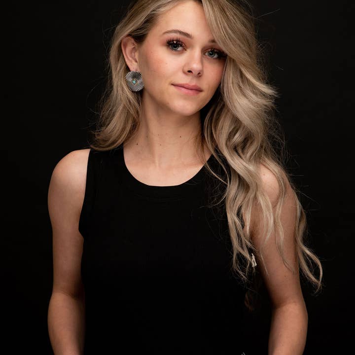 West & Co. - Wholesale Dangle Earrings - (SALE) Silver Burst Post Earring with Turquoise Accent 1