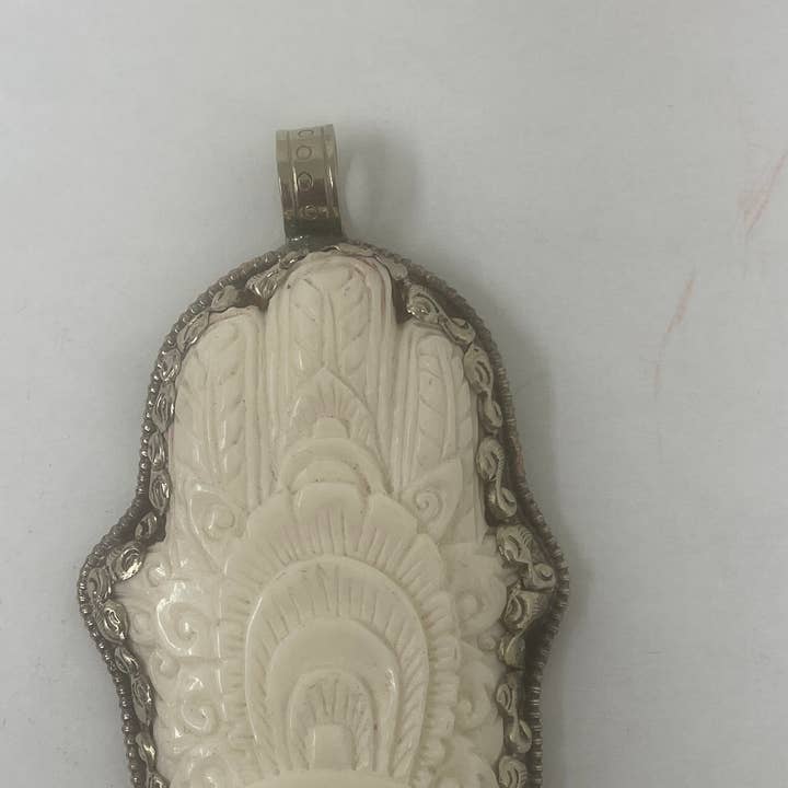Bone Hamsa with Evil eye Pendant for wholesale by Kathmandu Jewelry