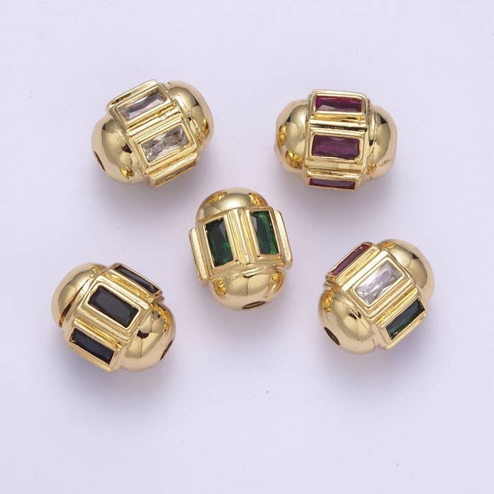 Dainty Gold Barrel Bead Spacer Cubic Zirconia 15x12mm for Bracelet Component B-105, B-106 for wholesale by Aim Eternal