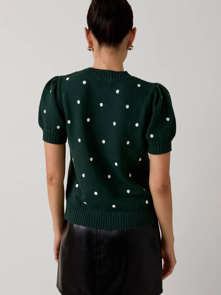 Sunday Edition by LE LIS - Wholesale Knit Sweater - Women's - ROUND NECK PUFF SHORT SLEEVE "POLKA DOT" EMBROIDERED SWEATER44