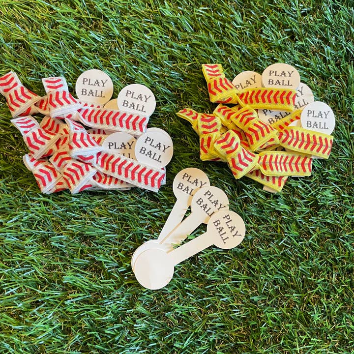 2 Sisters Little Shop - Wholesale Hair Tie - Softball Lace Tie w/ Play Ball Tag