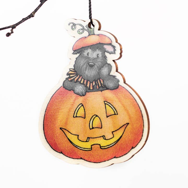 Mary Engelbreit Zoom Scottie Abóbora Ornamento em Madeira por atacado de LaserMach