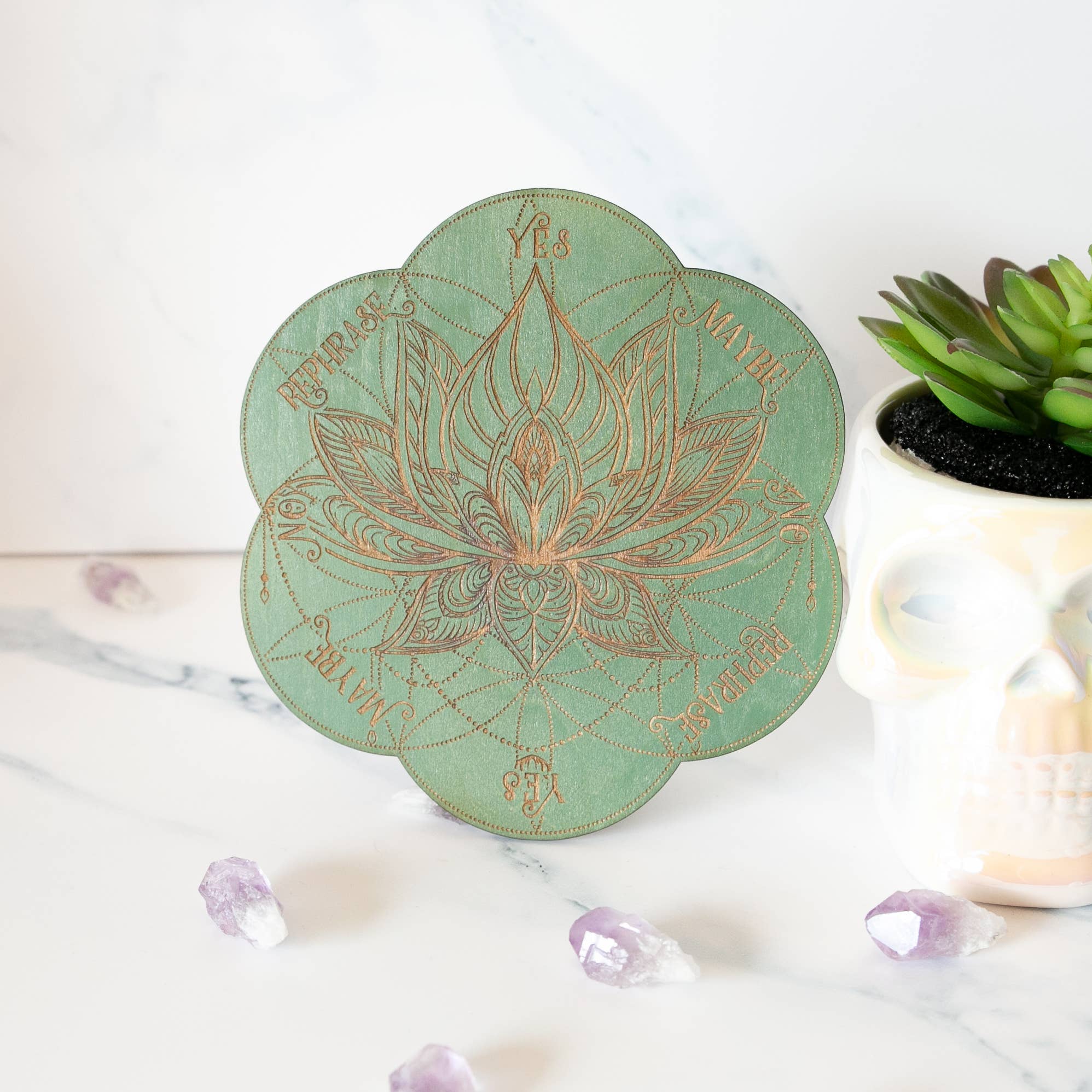 Ink and Flowers Designs - Wholesale Pendulum Board - Sage Lotus pendulum board2