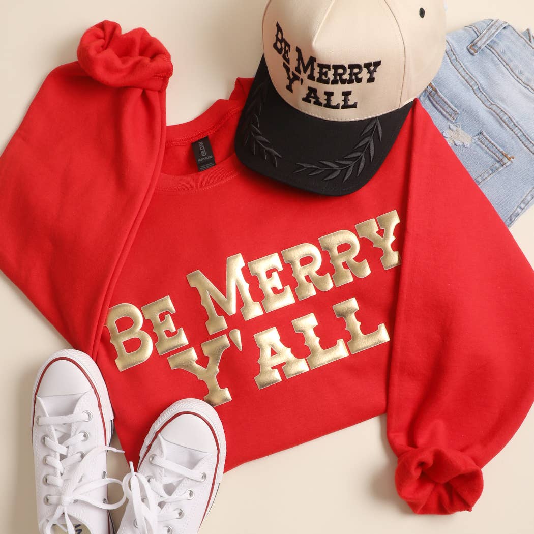 Fashion City - Wholesale Graphic Sweatshirt - Unisex - BE MERRY Y'ALL Metallic Gold PUFF Heavyweight Sweatshirt11