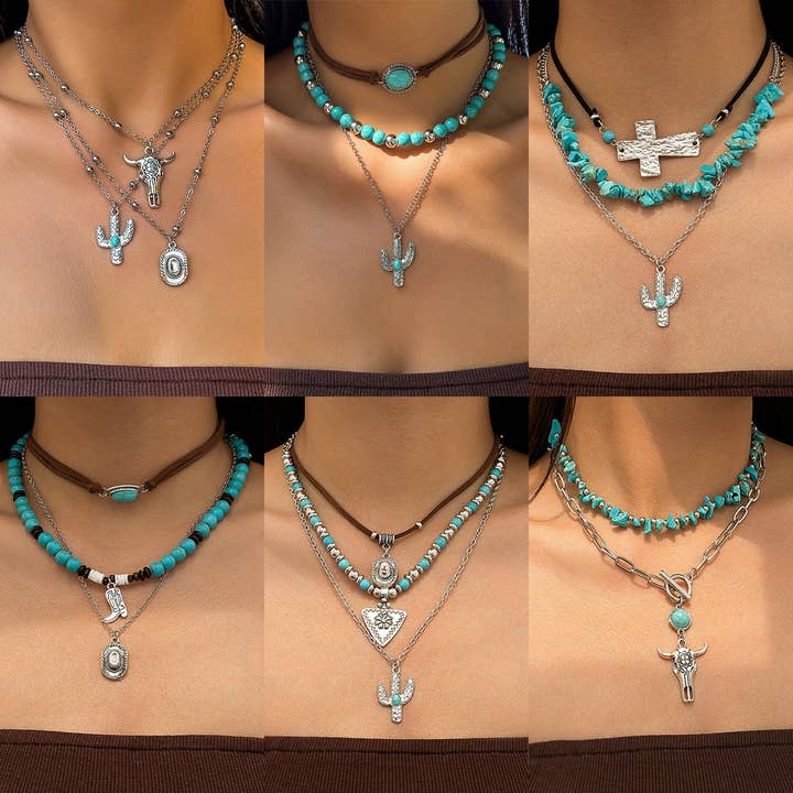 Vintage Turquoise Stierenkop Choker Ketting Sieradenset voor wholesale door DREAM VERA APPAREL