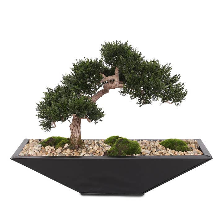 Artificial Med Bonsai, Moss with Pebbles in Black Metal Pot for wholesale by JENNY SILKS