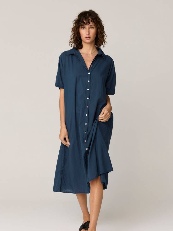 DEVOILE SHIRT DRESS - DARK NAVY for wholesale by Primness