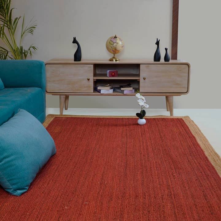 Chouhan Rugs - Wholesale Area rug - Custom Size Red Jute Rug With Natural Border Large Area Rug8