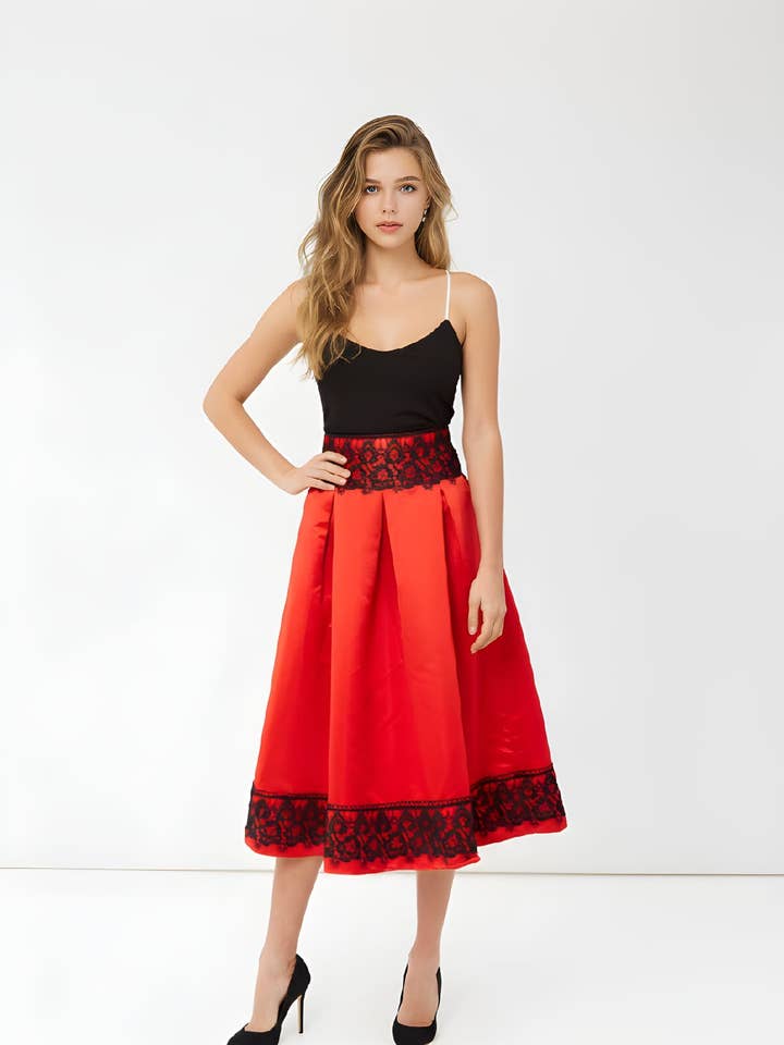 Pleated Skirt with Embroidered Details - AN-250018 for wholesale by BanBat