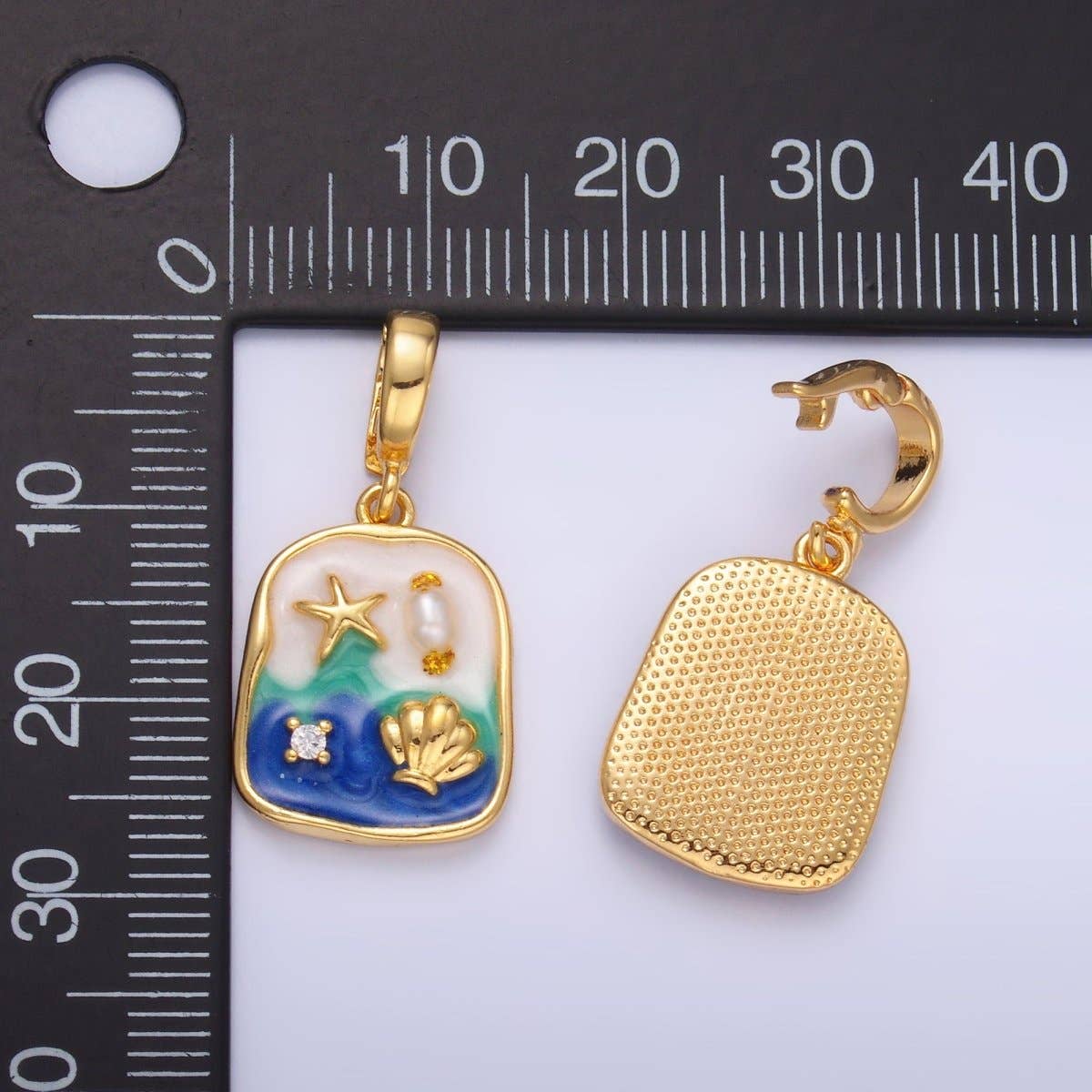 Aim Eternal - Vente Breloques/médailles personnalisées - Pendentif Charm Coquillage Océan Bleu Sous la Mer en Or Rempli 24K avec Bélière à Clip | AA-14662