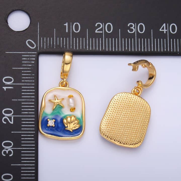Aim Eternal - Vente Breloques/médailles personnalisées - Pendentif Charm Coquillage Océan Bleu Sous la Mer en Or Rempli 24K avec Bélière à Clip | AA-14662