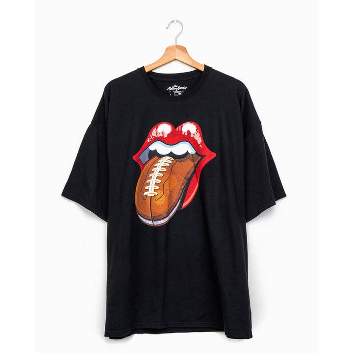 LivyLu - Vente T-shirt à imprimés – unisexe - Rolling Stones Football Lick Off Noir Oversize vieilli1