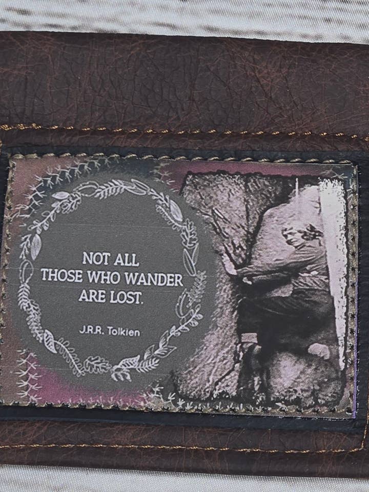 Not All Who Wander Hinged Coin Holder Reclaimed Leather for wholesale by Old Bagzz