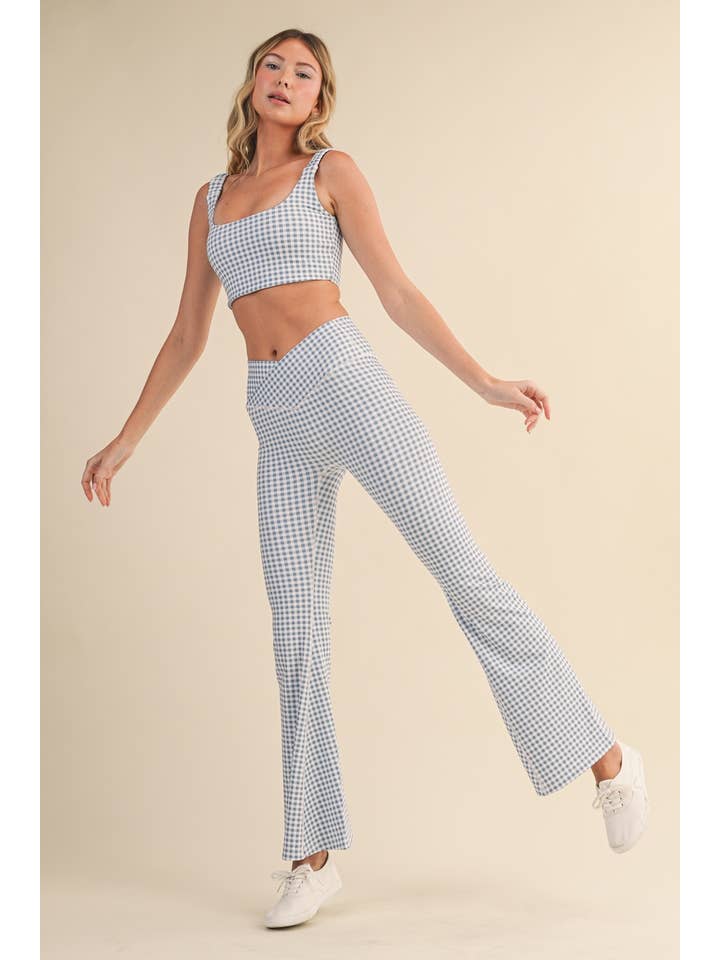 KIMBERLY C – Engroshandel Sports-/loungeleggings – til kvinder – Gingham Print Højtaljede Crossover Flare Leggings25