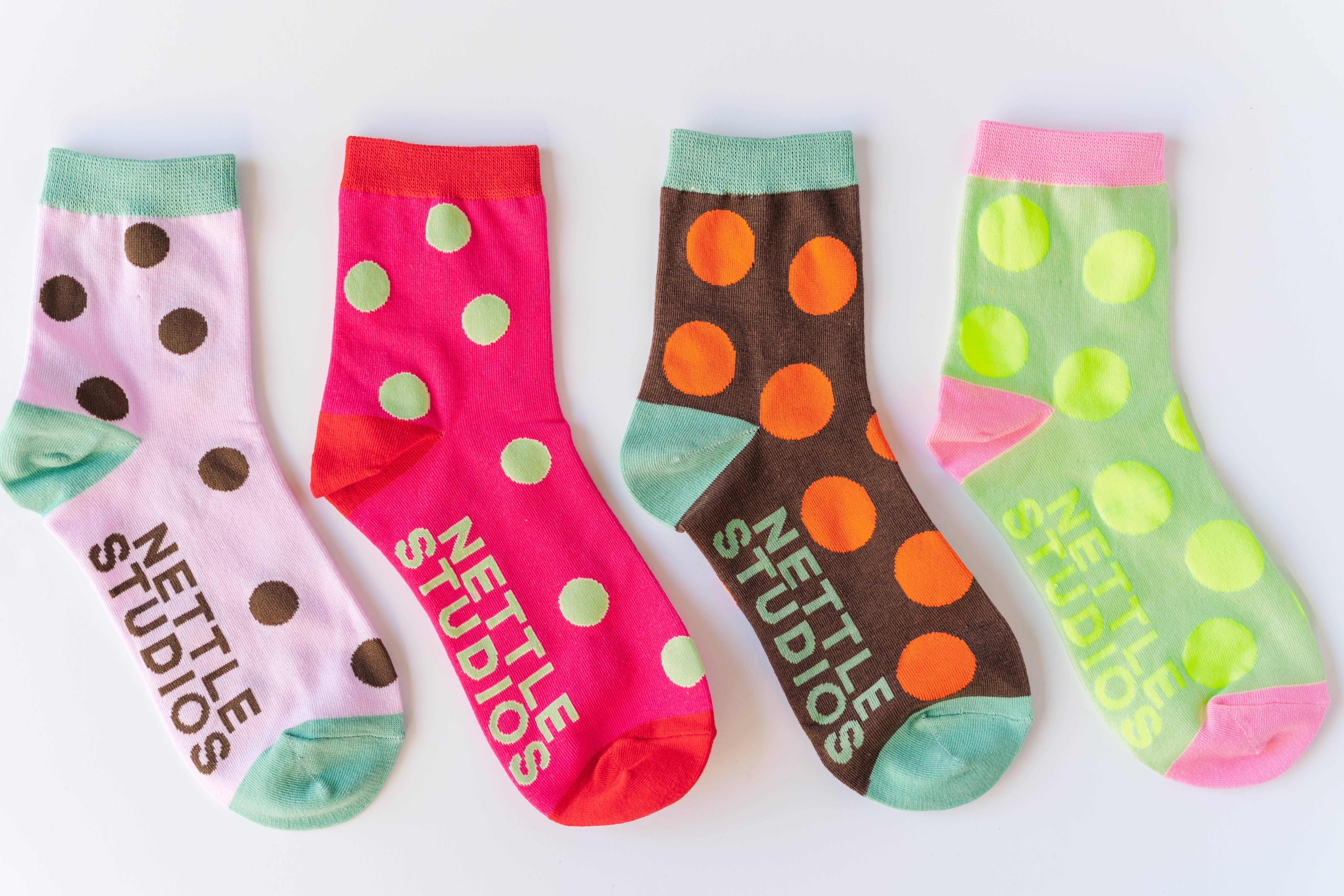 Nettle Studios - Wholesale Socks - Women's - Women’s Spring Novelty Cotton Neon Yellow Dot Ankle Socks6