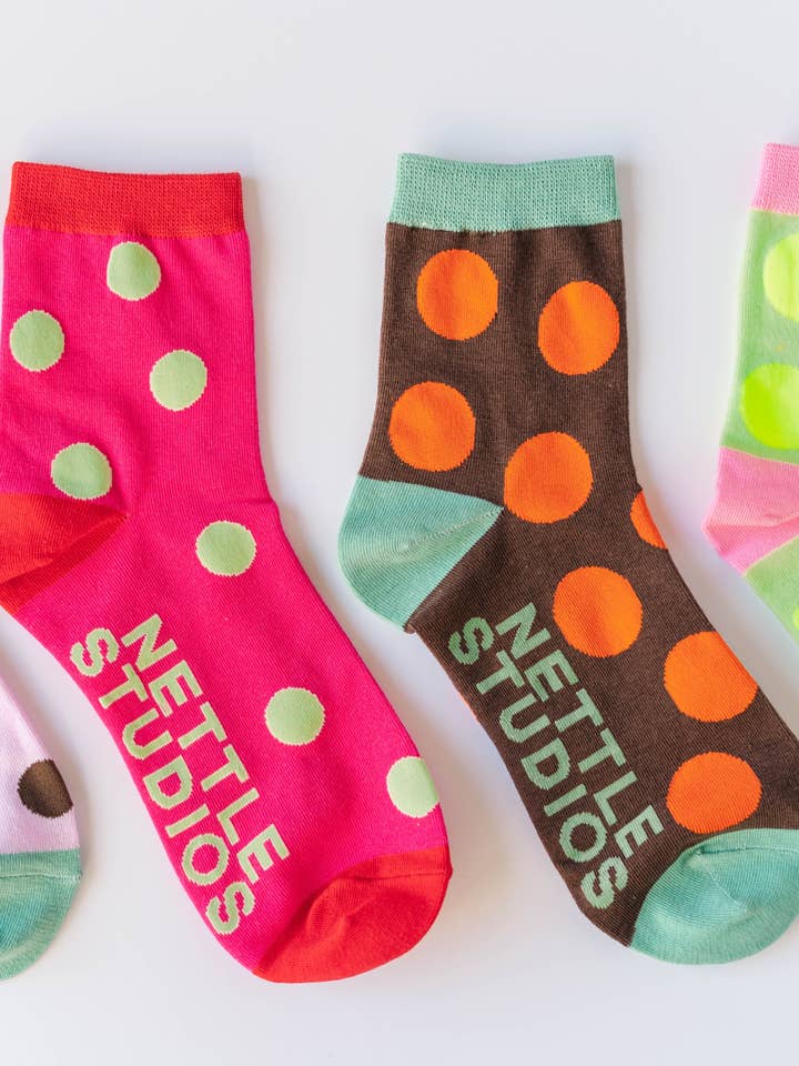 Nettle Studios - Wholesale Socks - Women's - Women’s Spring Novelty Cotton Neon Yellow Dot Ankle Socks6