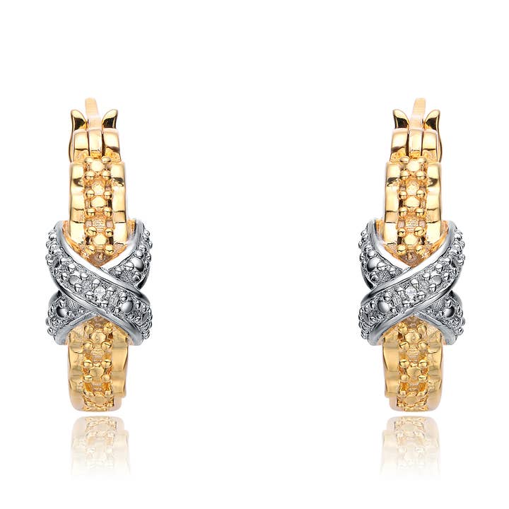 Orecchini a cerchio in argento Sterling bicolore con design a X per la vendita all'ingrosso da parte di Genevive