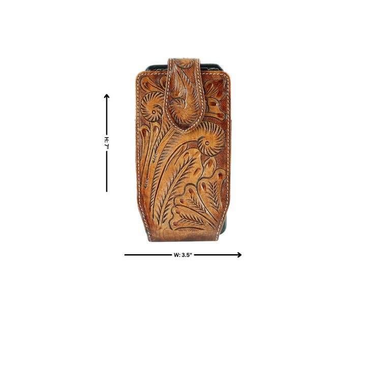 Leather Impressions Inc - Venta al por mayor Bolso para móvil - Unisex - Funda de teléfono de piel labrada con estampado floral de bisonte americano para cinturón