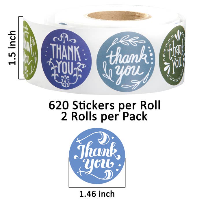Youngever - Wholesale Sticker - Youngever 1240 pcs Thank You Stickers Rolls - 12 Design