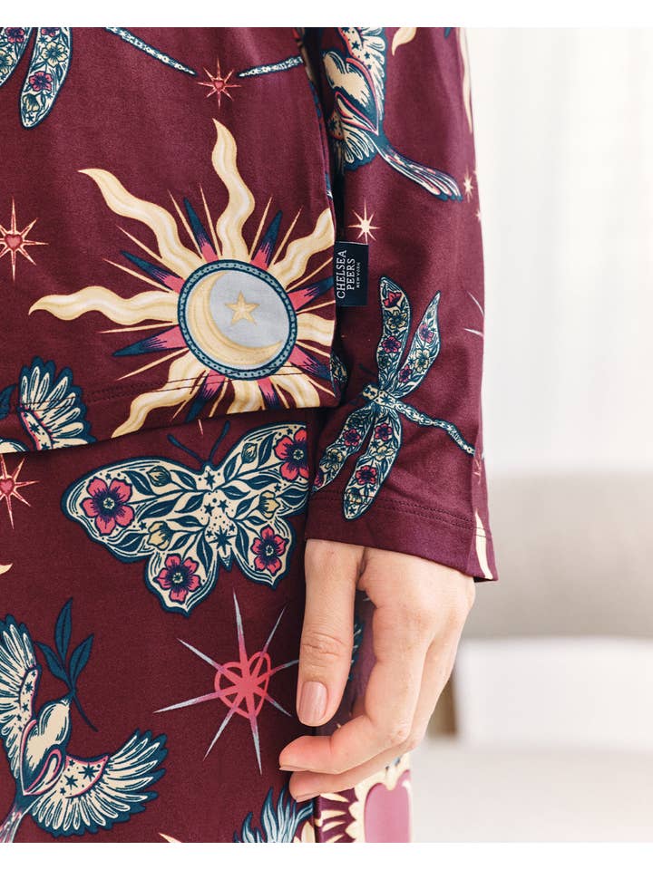Chelsea Peers - Wholesale Sleepwear Set - Women's - Enchanted Glade Print Crew Neck Long Pyjama Set2