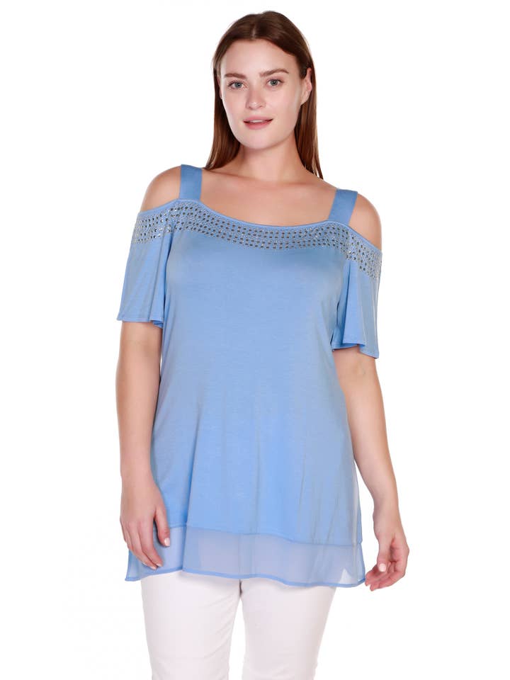 Belldini - Wholesale Blouse - Women's - Women's Cold Shoulder Tunic with Studs and Sequins16