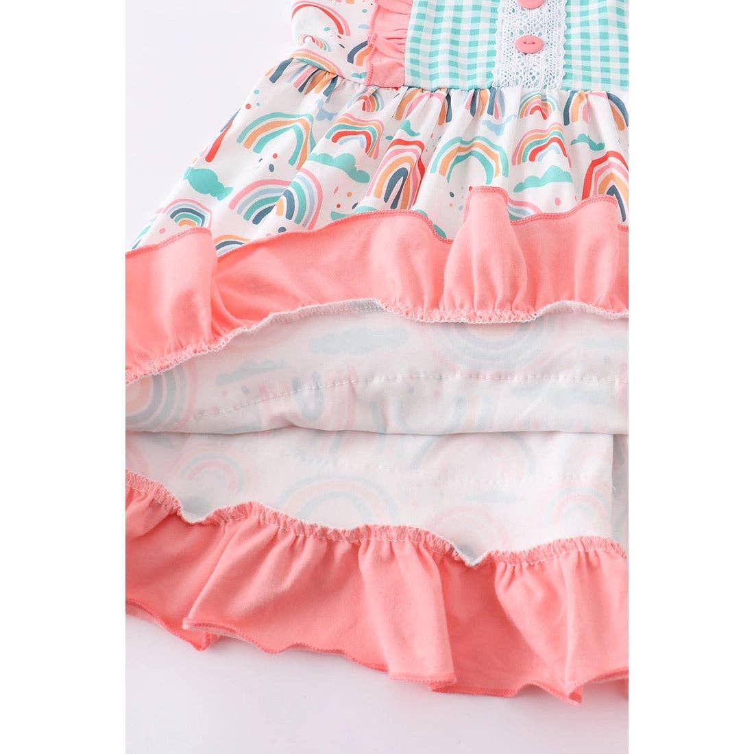 Miss Q Baby – Engroshandel Kjole - Børn – Pink Plaid Rainbow Ruffle Kjole3