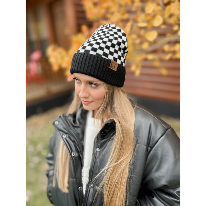 C.C Beanie - Wholesale Beanie - Women's - Checkered Pattern C.C Beanie HAT4003
