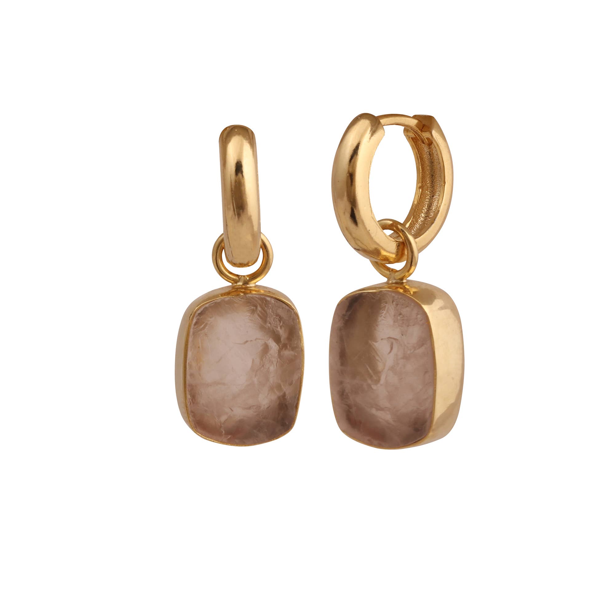 El Joyero - Wholesale Dangle Earrings - Rose Quartz Gemstone Gold Plated Dangle Hoop Earrings2