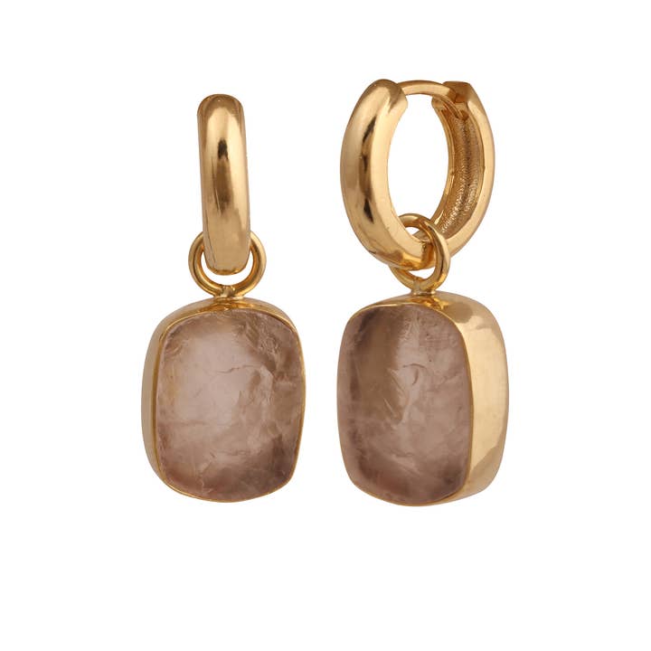 El Joyero - Wholesale Dangle Earrings - Rose Quartz Gemstone Gold Plated Dangle Hoop Earrings2