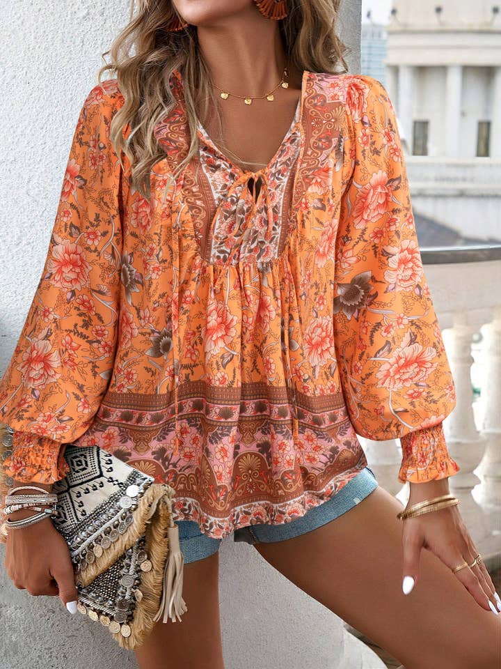 world apparel - Wholesale Blouse - Women's - 2025 NEW Bohemian Rhapsody Resort Chic Print Top38