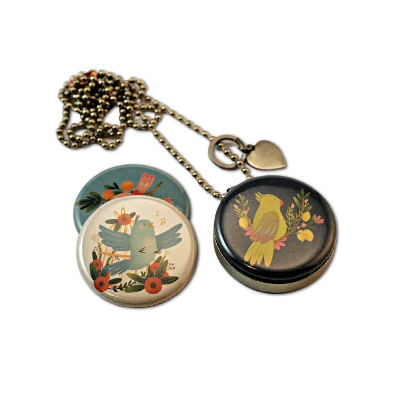 Polarity - Wholesale Locket Necklace - BIRD Locket Necklace - magnetic, 3 switchable lids, recycled1