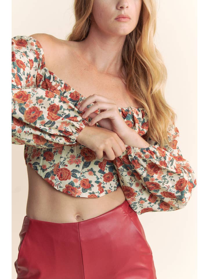 Taupe Multi OTTOMAN FLORAL PRINT LONG SLEEVE TOP for wholesale on Faire11