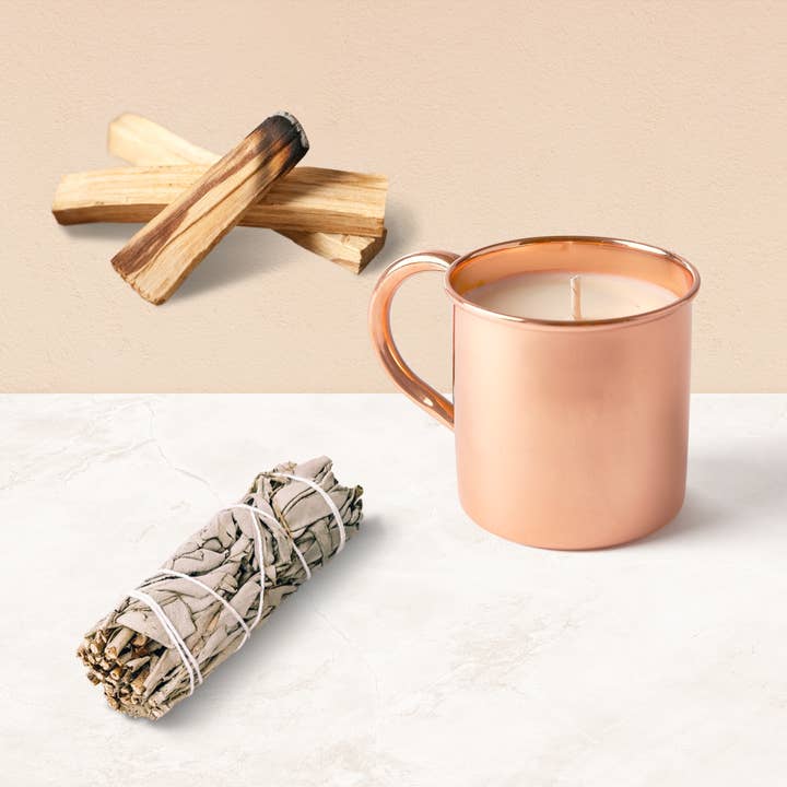 Palo Santo + Sage Copper Mug for wholesale by Vim + Vigor Candle Co