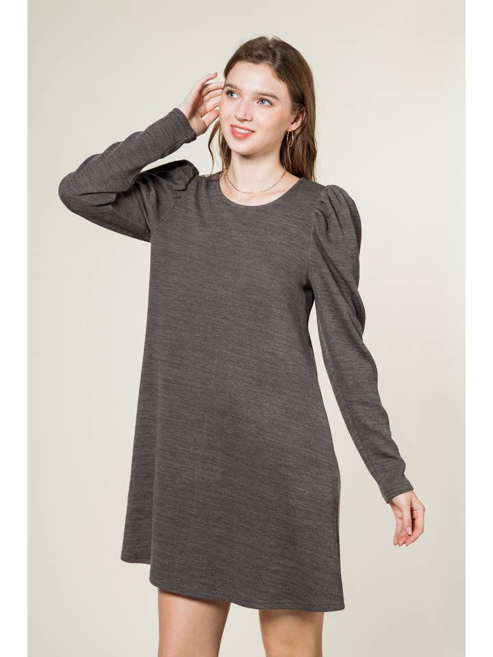 VERY J - Wholesale Dress - Women's - ND30024-Soft ribbed knit swing mini dress