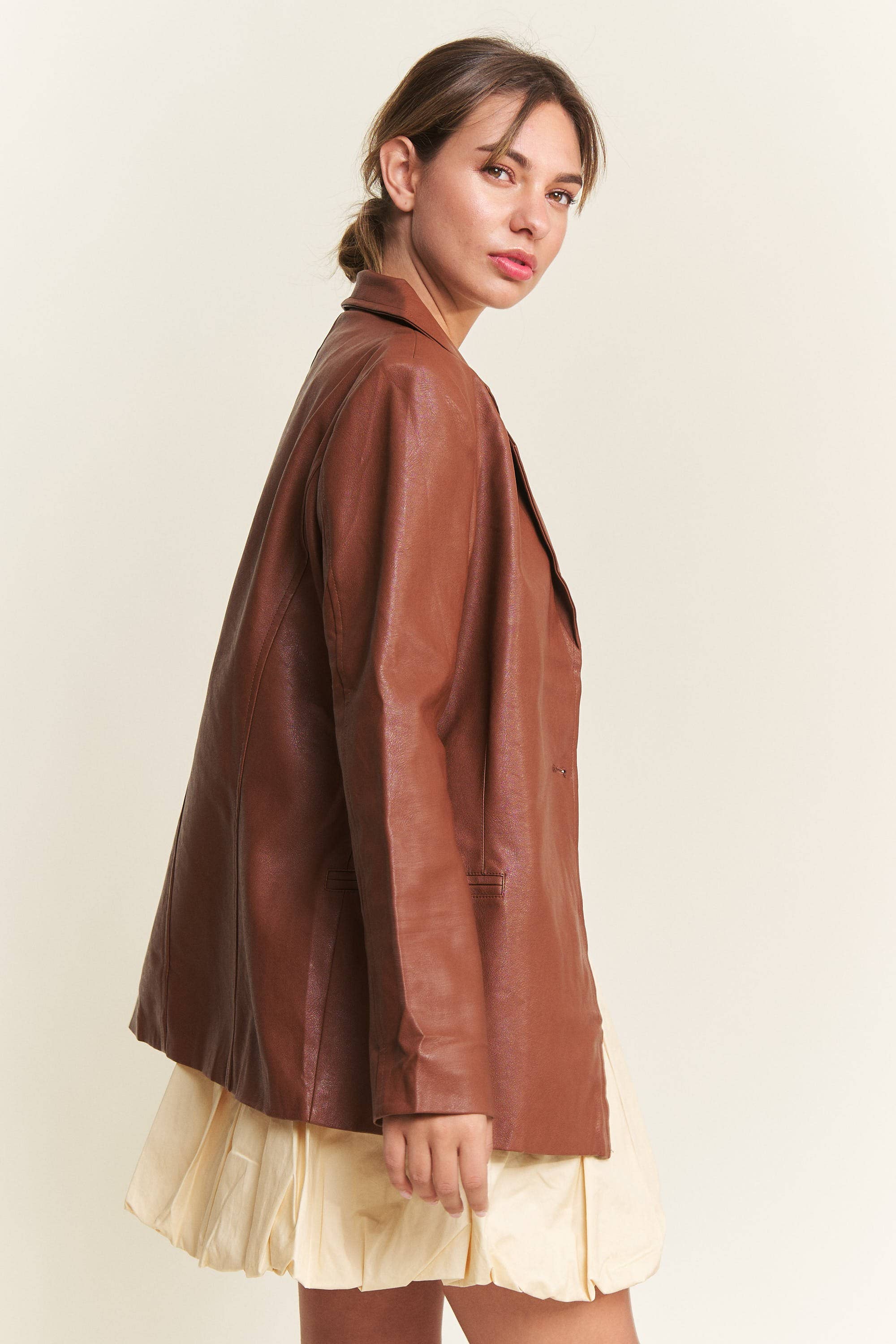 In The Beginning - Wholesale Jacket - Women's - Dark Brown Faux Leather Jacket 2