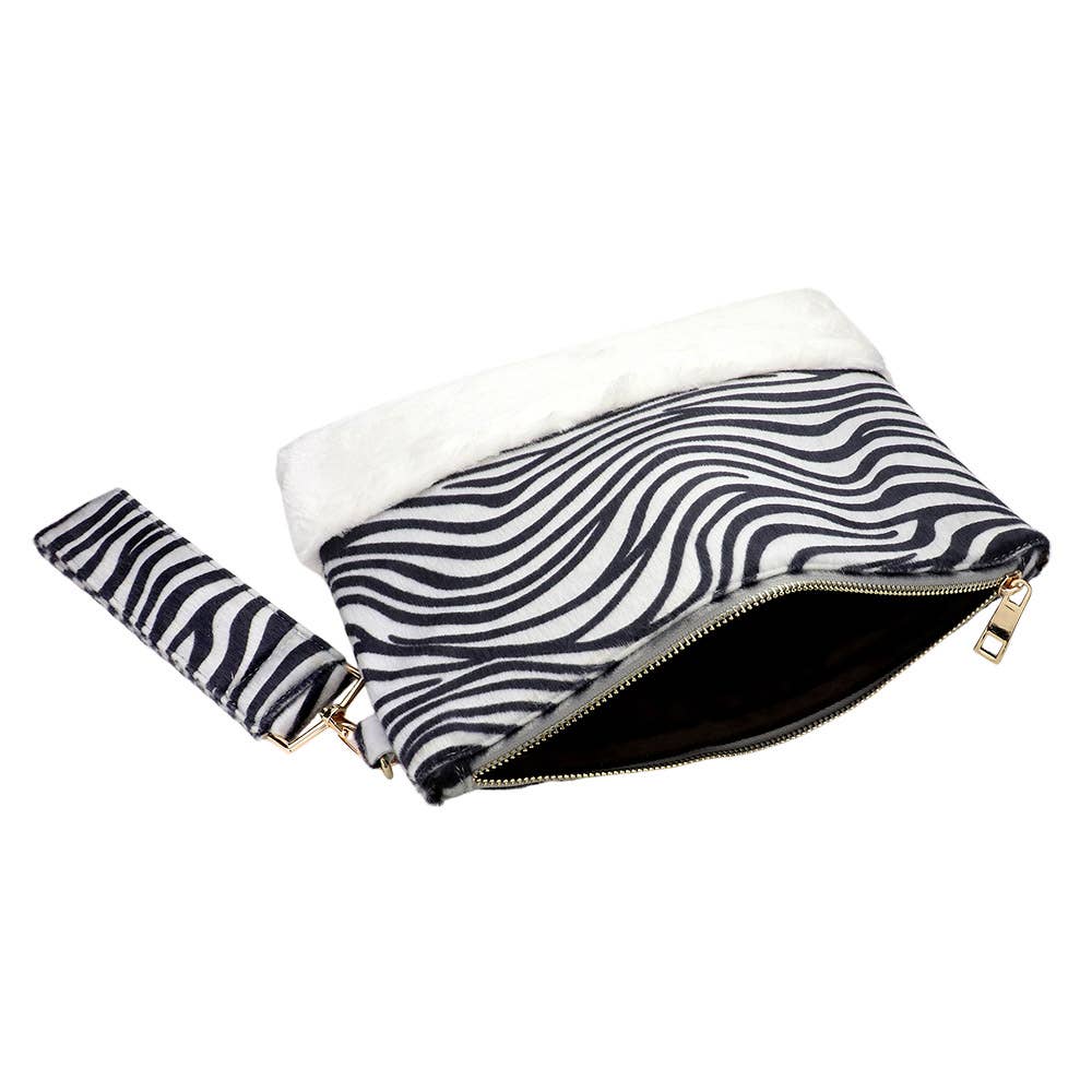 Sensibling Corp. – wholesale Clutch bag – women's – Zebra Animal Print Fur Clutch Bag3