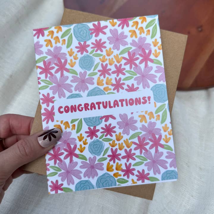 "Congratulations!" Floral Pattern Card for wholesale by Big Moods