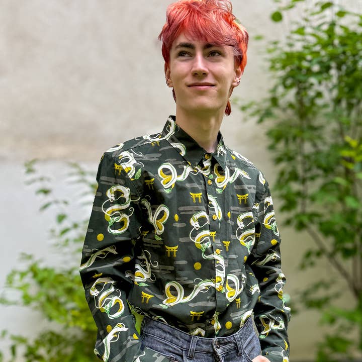 Grüner Drache – Hemd mit Knöpfen für den Großhandel von Kabujiro