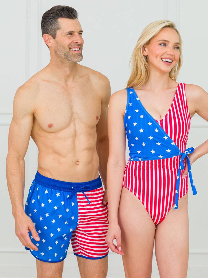 Blue Women's Stars & Stripes Wrap One Piece Swimsuit
for wholesale on Faire3