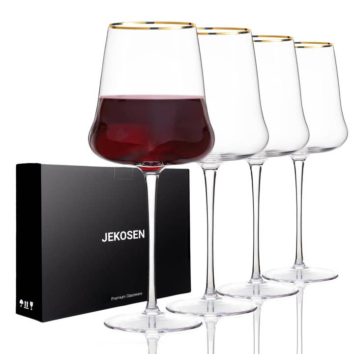 Crystal Wine Glasses with Gold Rim 23 Ounce Set of 4 for wholesale by GEXWORLDWIDE