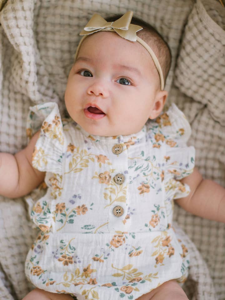 Claire and Bella - Wholesale Bodysuit (Non-Footed) - Baby - Organic Cotton Summer Romper - White Summer Floral2