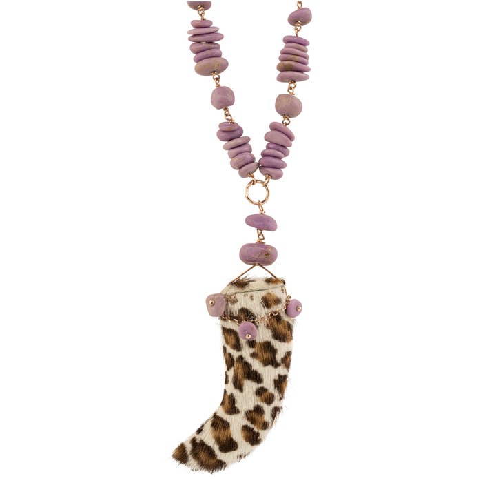 Giorà Jewels di Rampino Paolo - Venta al por mayor Collares de cuentas/perlas - COLLAR DE COLMILLO DE JUNGLA CON PIEDRAS DE KUNZITA NATURAL