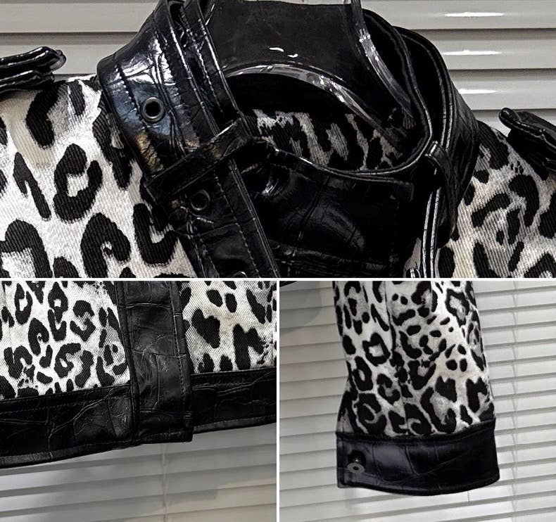 Productseeker – Engroshandel Motorcykeljakke - Dame – JK165Y Leopard Patch Faux Croc Læder Street Style Jakke3