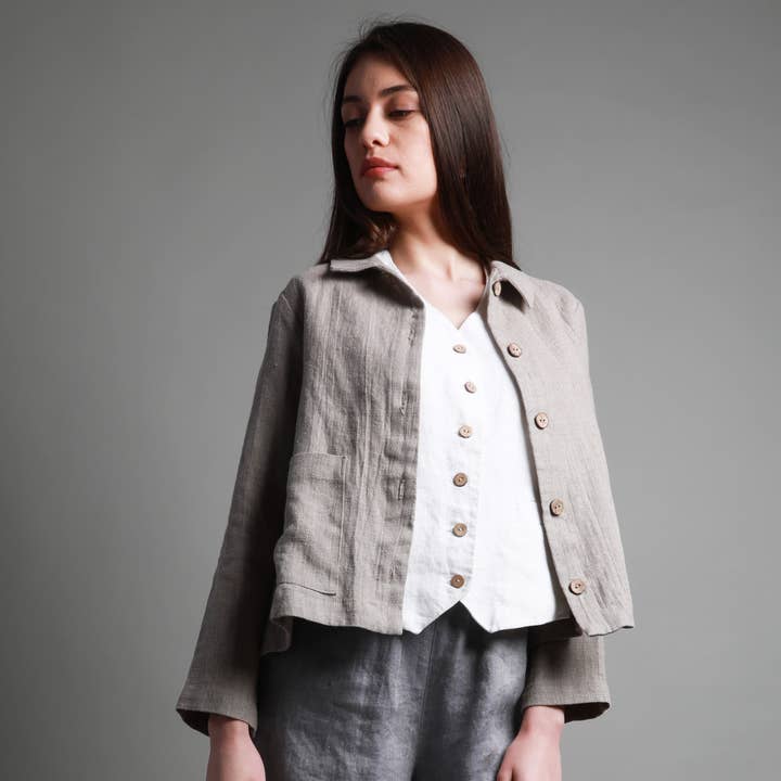 Cardigan in lino corto con bottoni TOUJOURS per la vendita all'ingrosso da parte di Knotium