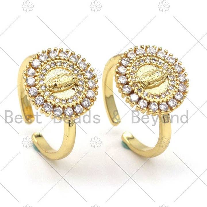 CZ Virgin Mary On Round Adjustable Ring, Sku#LD171 for wholesale by BestBeads&Beyond