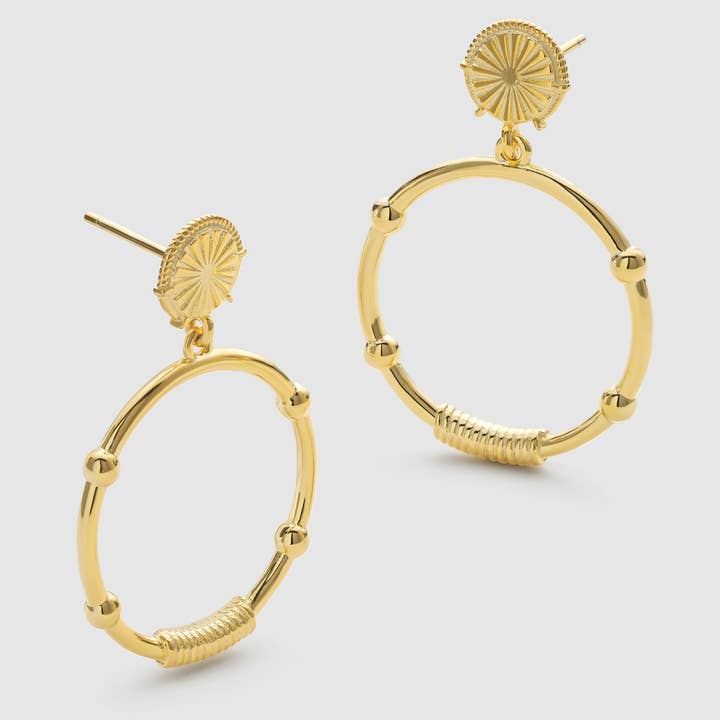 Brincos Sunburst Drop Halo Stud em ouro robusto por atacado de Elk & Bloom