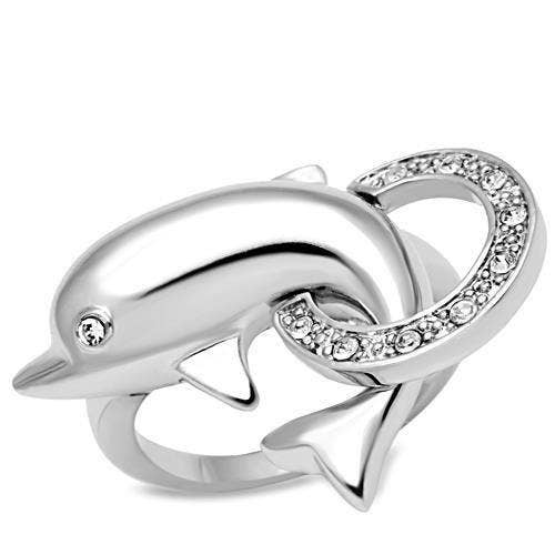 3W032 - Anello in ottone rodiato con cristallo di alta qualità in trasparente per la vendita all'ingrosso da parte di Alamode